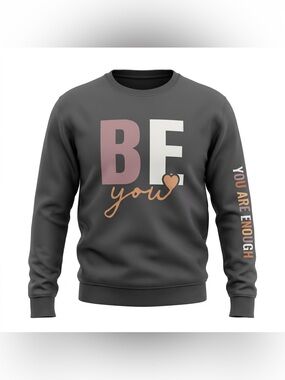 Emery Rose "Be You / You Are Enough" Graphic Crewneck Sweatshirt Grey M